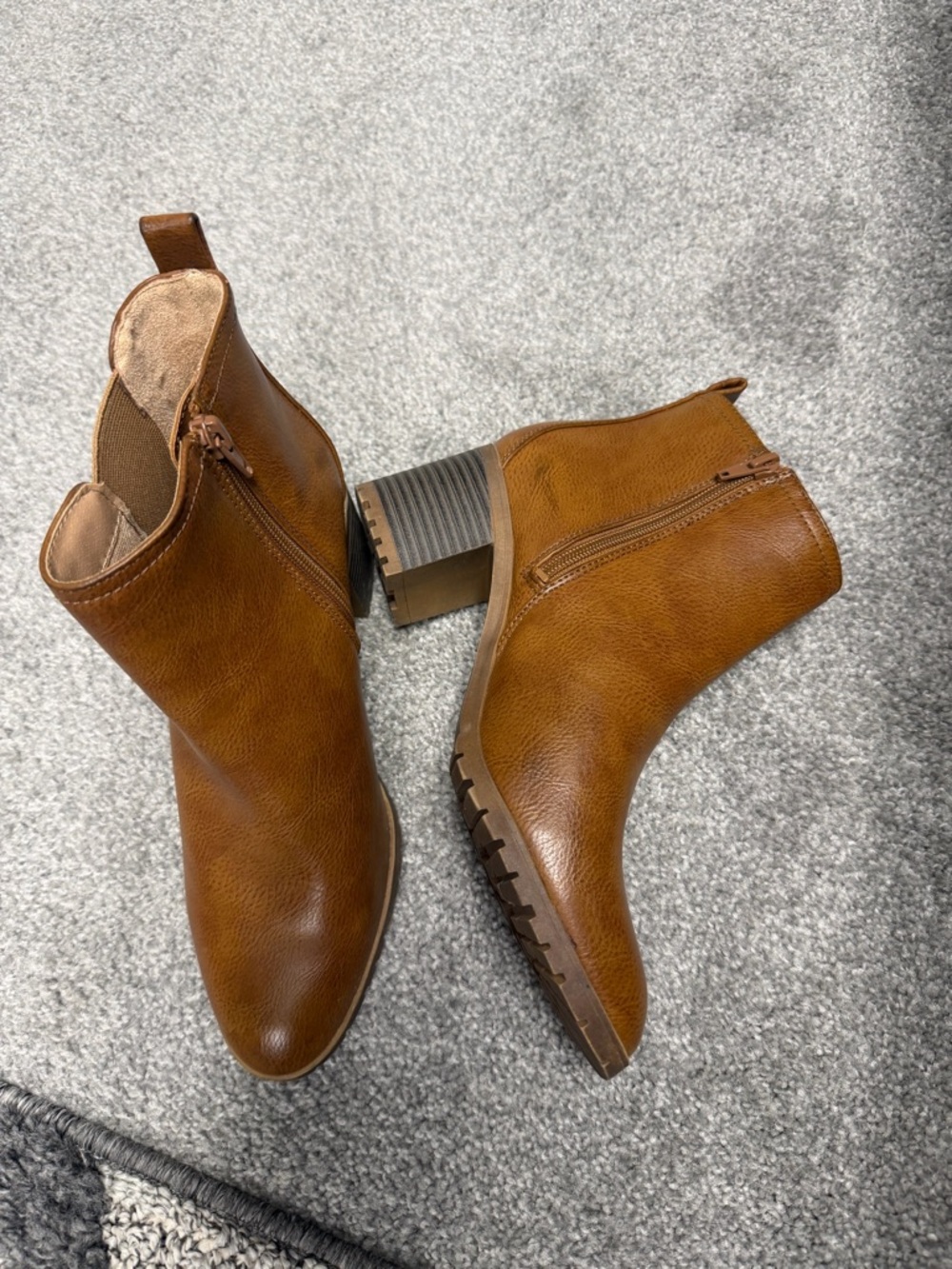 Life Stride Cognac Brown Ankle Booties with Block Heel